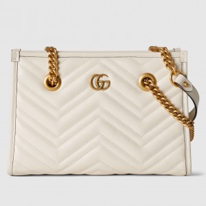 Gucci GG Marmont Small Tote in White Chevron Calfskin