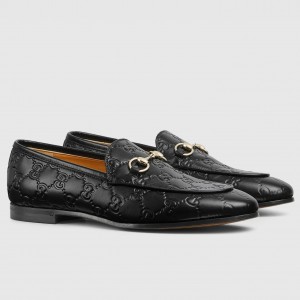 Gucci Women's Jordaan Loafers in Black GG Leather