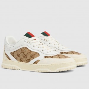 Gucci Men's Re-Web Sneakers in GG Canvas with White Leather
