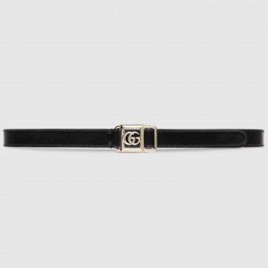 Gucci Thin Belt 20MM with Double G Buckle in Black Leather
