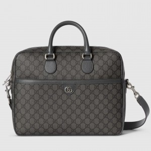 Gucci Ophidia GG Medium Briefcase in Grey GG Supreme Canvas