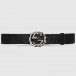 Gucci Black Jumbo GG Leather 40MM Belt with Interlocking G Buckle