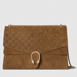 Gucci Dionysus Large Shoulder Bag in Brown GG Suede Leather
