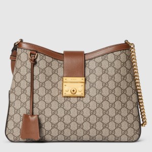 Gucci Padlock Medium Shoulder Bag in GG Canvas with Brown Calfskin
