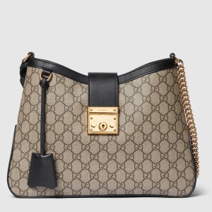 Gucci Padlock Medium Shoulder Bag in GG Canvas with Black Calfskin