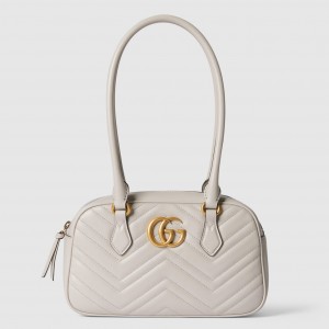 Gucci GG Marmont Small Top-handle Bag in White Chevron Leather