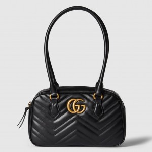 Gucci GG Marmont Small Top-handle Bag in Black Chevron Leather