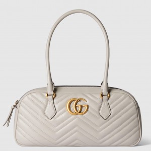 Gucci GG Marmont Medium Top-handle Bag in White Chevron Leather
