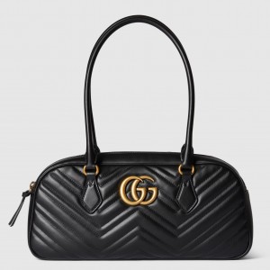 Gucci GG Marmont Medium Top-handle Bag in Black Chevron Leather
