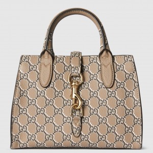 Gucci Small Tote Bag in Taupe Leather with GG Shadow