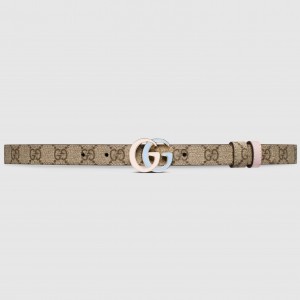 Gucci GG Marmont Reversible Belt 20MM in GG Canvas with Pink Leather