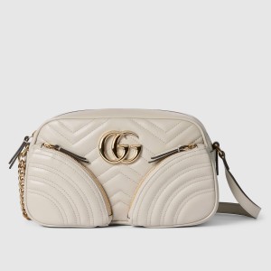 Gucci GG Marmont Small White Bag with Front Pockets