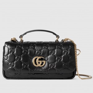 Gucci GG Milano Mini Top Handle Bag in Black GG Puffy Leather