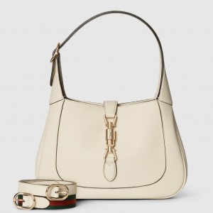 Gucci Jackie 1961 Small Shoulder Bag in White Grained Calfskin