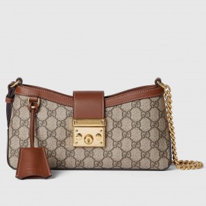 Gucci Padlock Small Shoulder Bag in GG Canvas with Brown Leather