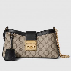 Gucci Padlock Small Shoulder Bag in GG Canvas with Black Leather