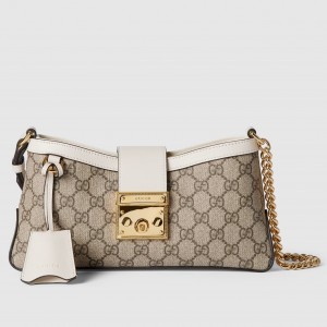 Gucci Padlock Small Shoulder Bag in GG Canvas with White Leather