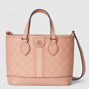 Gucci Ophidia Mini Tote Bag in Dusty Pink GG Supreme Canvas
