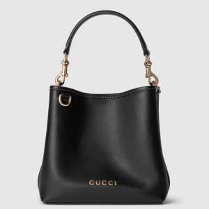 Gucci GG Emblem Mini Bucket Bag in Black Calfskin