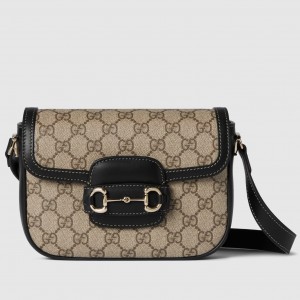Gucci Horsebit 1955 Soft Mini Shoulder Bag in GG Canvas with Black Leather