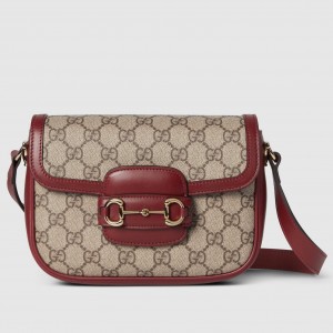 Gucci Horsebit 1955 Soft Mini Shoulder Bag in GG Canvas with Red Leather