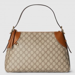 Gucci GG Emblem Medium Shoulder Bag in Beige GG Canvas