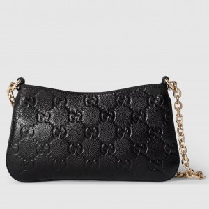 Gucci GG Emblem Super Mini Shoulder Bag in Black GG Grainy Leather