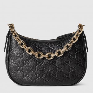 Gucci GG Emblem Small Shoulder Bag in Black GG Grainy Leather