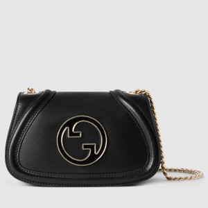 Gucci Blondie Mini Shoulder Bag with Enamel G in Black Leather