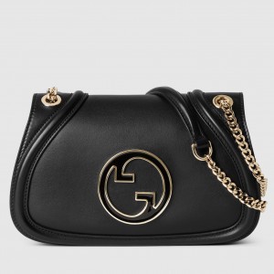 Gucci Blondie Small Shoulder Bag with Enamel G in Black Leather