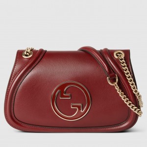 Gucci Blondie Small Shoulder Bag with Enamel G in Red Leather