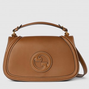 Gucci New Blondie Medium Top Handle Bag in Brown Leather