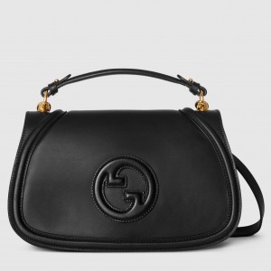 Gucci New Blondie Medium Top Handle Bag in Black Leather