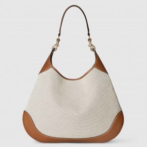 Gucci B Medium Shoulder Bag in Canvas with Brown Leather