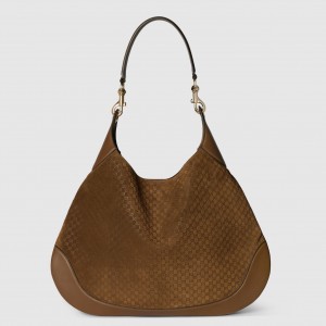 Gucci B Medium Shoulder Bag in Brown Suede Leather