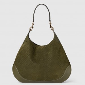 Gucci B Medium Shoulder Bag in Green Suede Leather