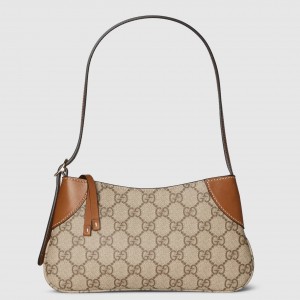 Gucci GG Emblem Super Mini Shoulder Bag in GG Canvas with Brown Leather