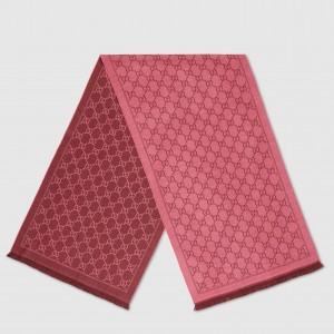 Gucci Double GG Jacquard Wool Scarf in Magenta and Bordeaux