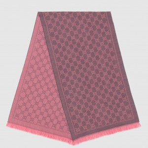 Gucci Double GG Jacquard Wool Scarf in Graphite and Pink