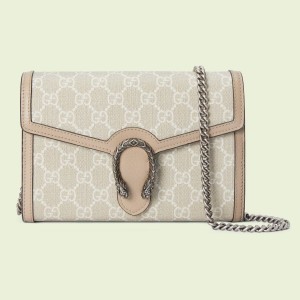 Gucci Dionysus Mini Chain Wallet in White GG Supreme Canvas