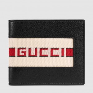 Gucci Bi-fold Wallet in Black Leather with Stripe