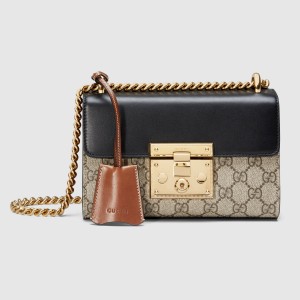 Gucci Padlock Small Shoulder Bag in GG Canvas with Black Leather