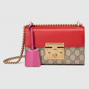 Gucci Padlock Small Shoulder Bag in GG Canvas with Red Leather