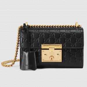 Gucci Padlock Small Shoulder Bag in Black Guccissima Leather