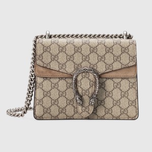Gucci Dionysus Mini Shoulder Bag in GG Canvas with Taupe Suede