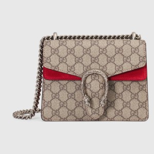 Gucci Dionysus Mini Shoulder Bag in GG Canvas with Red Suede