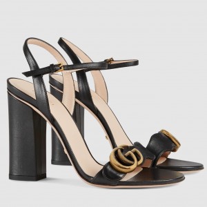 Gucci Marmont Sandals 105mm in Black Leather 