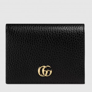 Gucci GG Marmont Card Case Wallet In Black Grained Leather