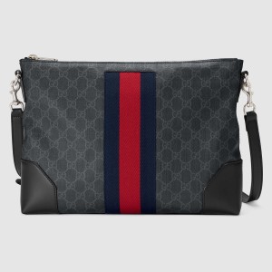 Gucci Messenger Bag in Black GG Supreme Canvas with Web