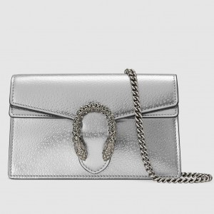 Gucci Dionysus Super Mini Bag in Silver Metallic Leather